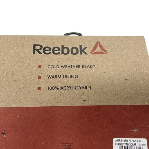 Reebok Cold Weather Beanie & Scarf Set Black Warm Lining‎ 100% Acrylic Yarn OS - Picture 4 of 9